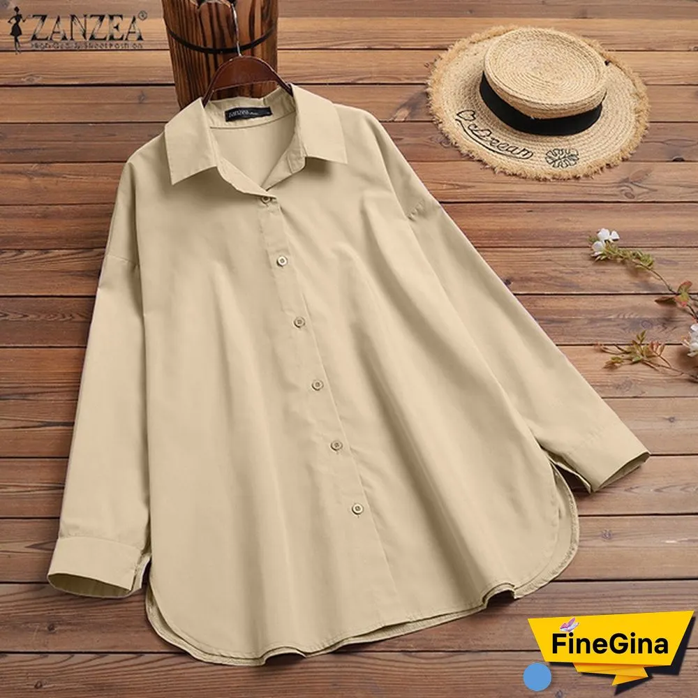 Women Drop Shoulder Long Sleeve Shirt Side Slit Oversized Shirt Casual Blouse