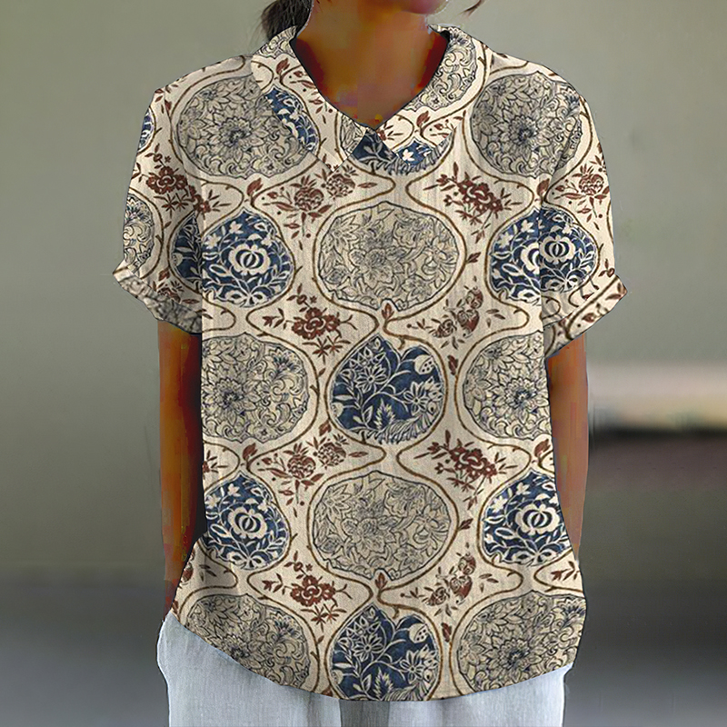 Vintage Japanese Art Print Lapel Blouse