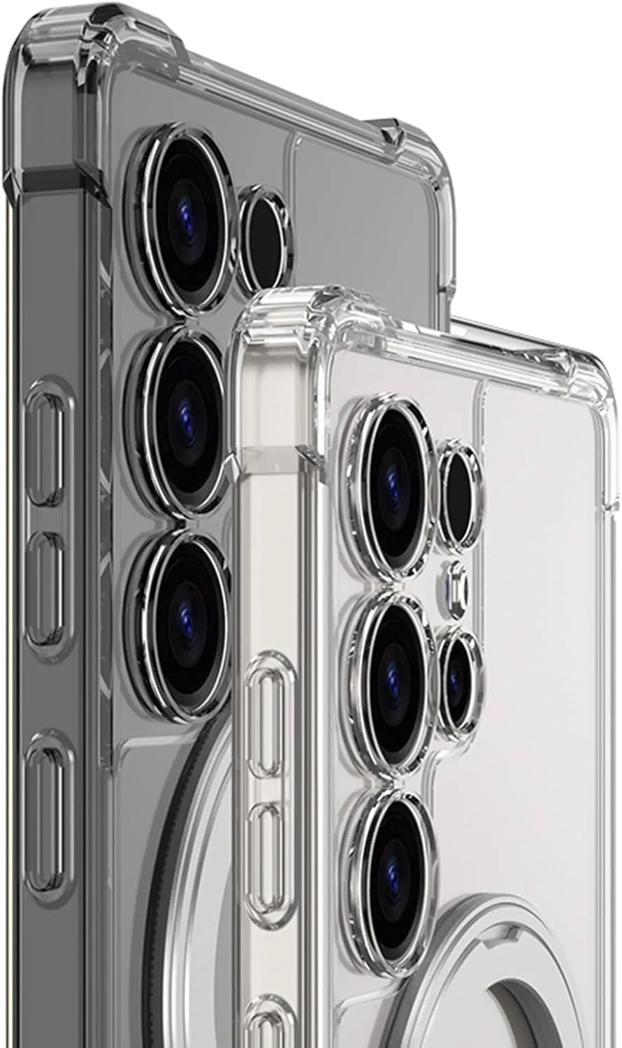 Case for Samsung Galaxy S25 Ultra, Clear Anti-Yellow PC Rugged Cover with Ring Holder Stand Shoockproof Phone Case,Black