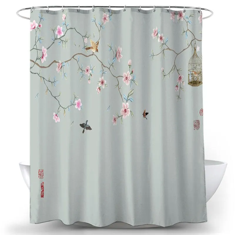 Flower Bird Shower Curtains Waterproof Bathroom Decor 3D Printed Fabric with Hooks Decoration Shower Curtain