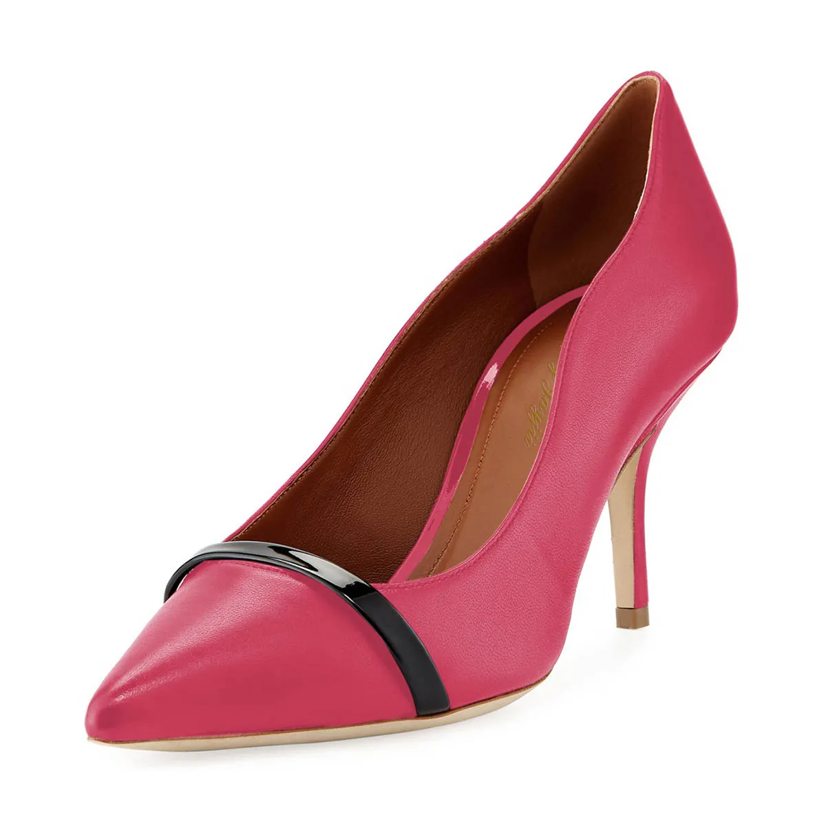 Curved Edge Slip-On Pumps Vegan Leather Pointed Toe Heels in Pink