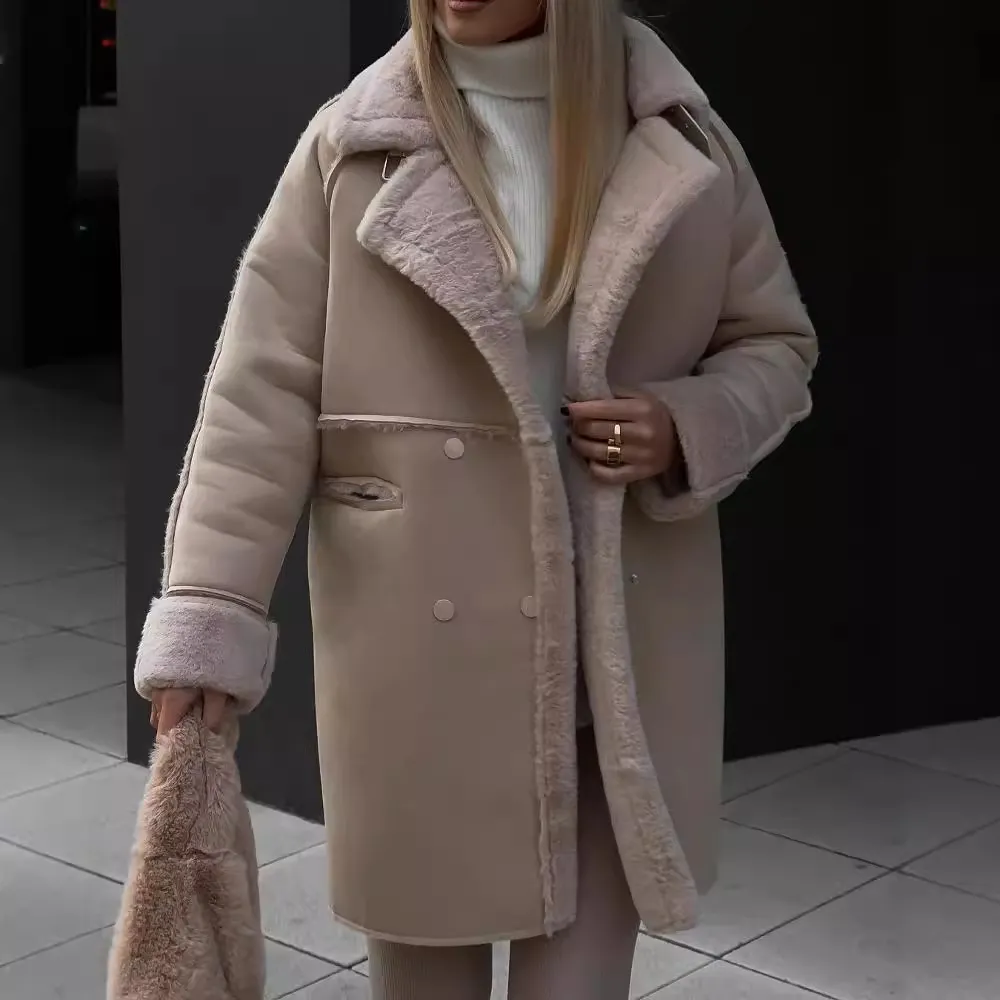 Nigikala Nigikala Winter New Fur Coat Collar Long Sleeves Plush Jacket