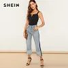 SHEIN V-Notch Thick Strap Ribbed Top 3 Colors Plain Rib-Knit Plain Slim Fit Tank Women Summer Party Highstreet 2019 Vests