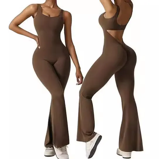 Nigikala Nigikala Women's Sleeveless Horn Jumpsuit Sexy Bare Back Vest Tightening Hip Yoga Jumpsuit