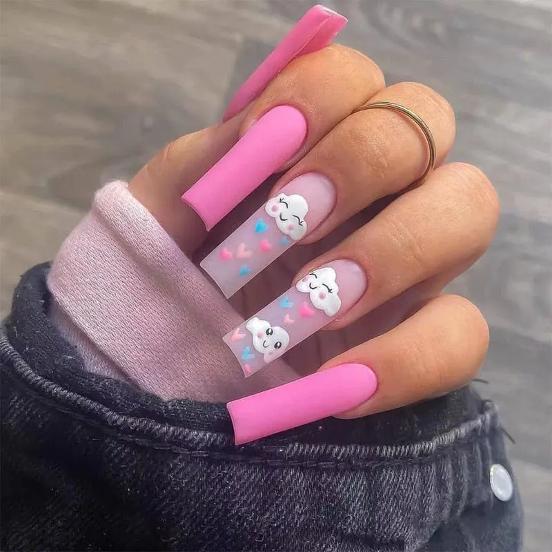 24pcs/Set Coffin False Nails Extra Long Butterfly White French Fake Nails Faux Ballerina Full Nail Art Decoration Tips-Nail Inspo