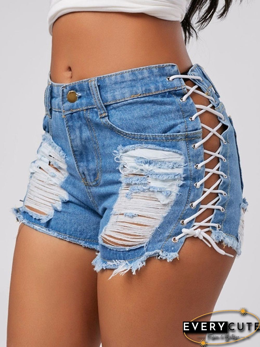 Sexy Summer Women Denim Shorts Blue High Waist Ripped Short Jeans Femme Tassel Lace Up Bandage Shorts