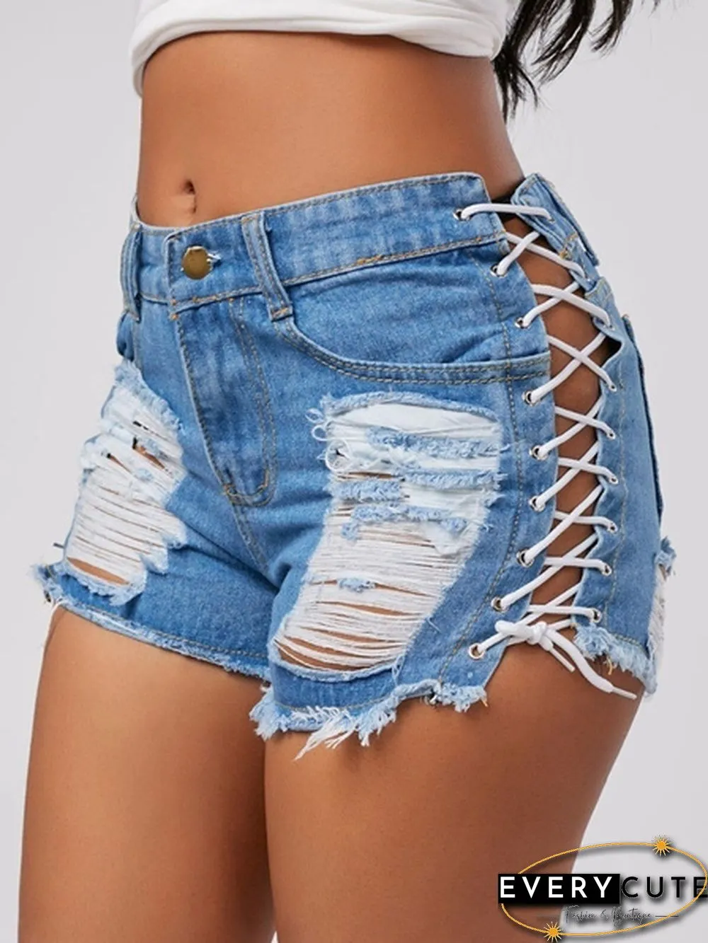 Sexy Summer Women Denim Shorts Blue High Waist Ripped Short Jeans Femme Tassel Lace Up Bandage Shorts