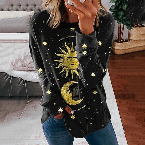 Moon Sun Color Block Printed Round Neck Long Sleeve Sweatshirt elevenforest