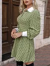 Contrast Color Lapel Collar Polka-Dot A-Line Fashion Mini Dress