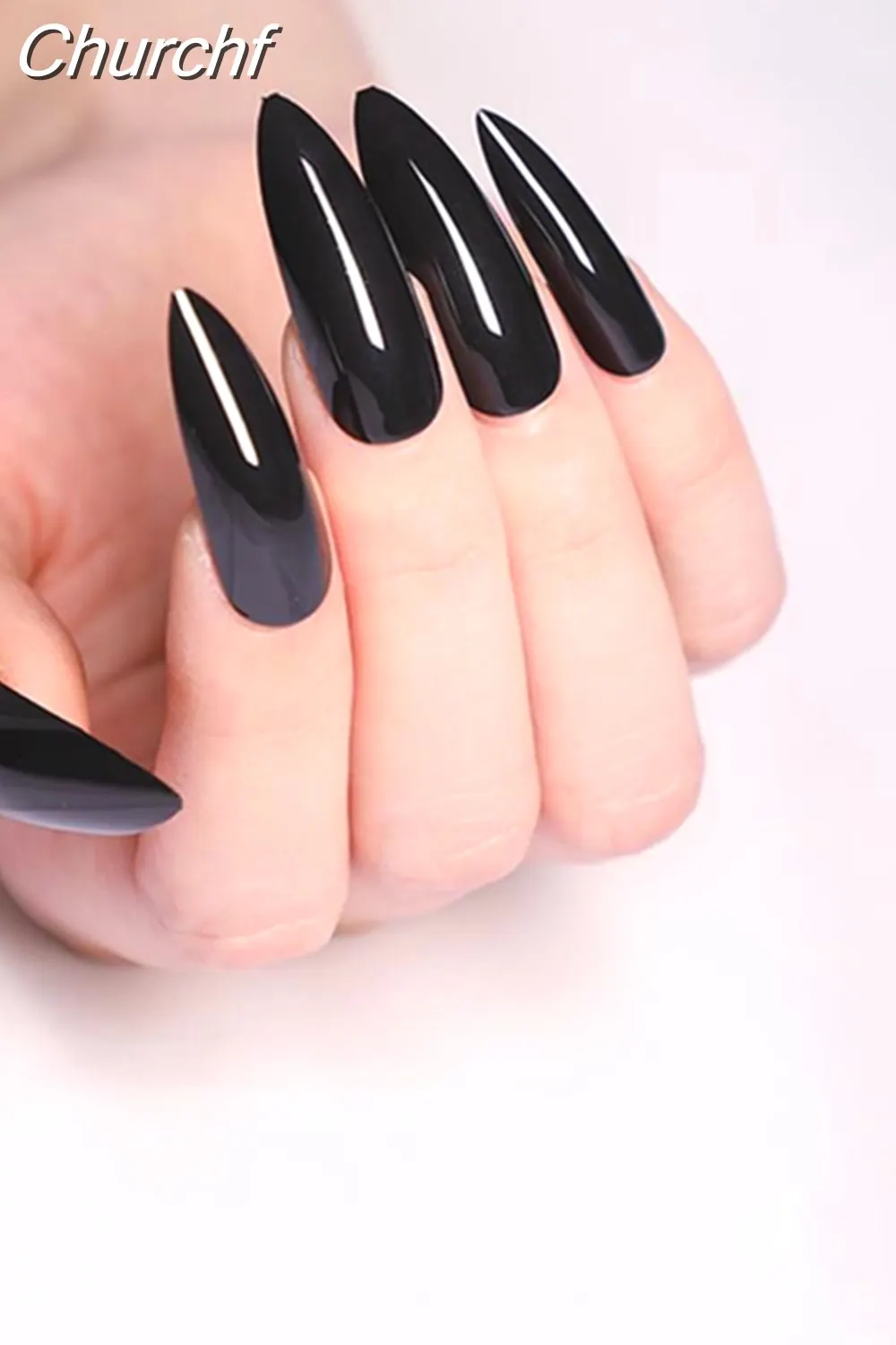Churchf White Black Short False Nails with Rhinestone Design Fake Nails Press on Nails Acrylic Full Cover Nail Art Tips 1020-0-Nail Inspo