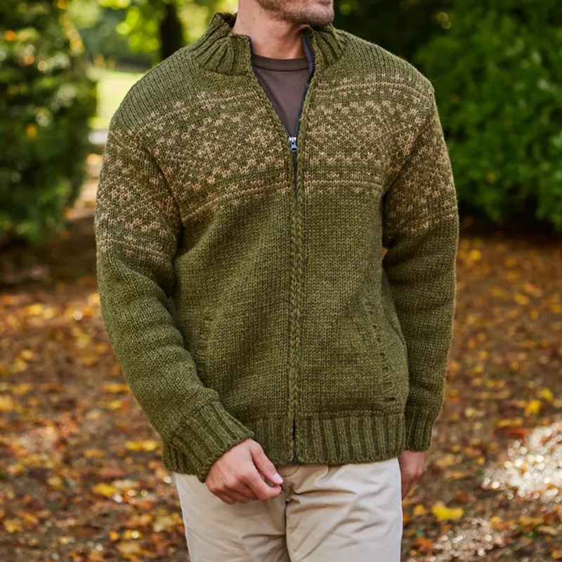 Mens Vintage Fair Isle Knitted Cardigan Sweater
