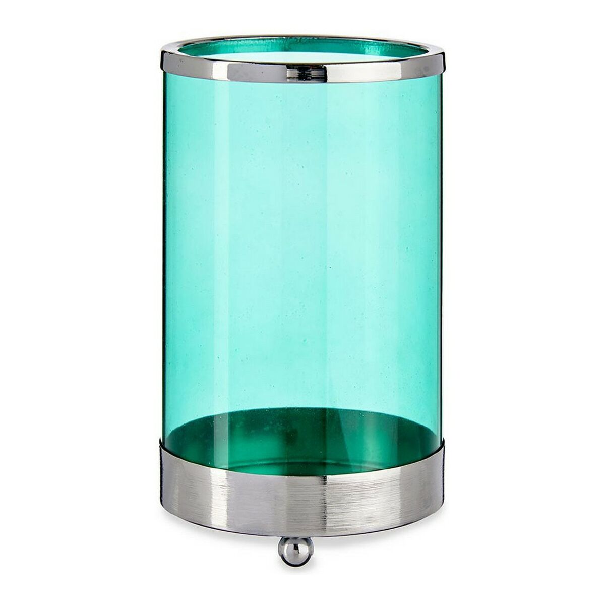 Candleholder Gift Decor Blue Silver Metal Glass 9,7 x 16,5 x 9,7 cm Cylinder