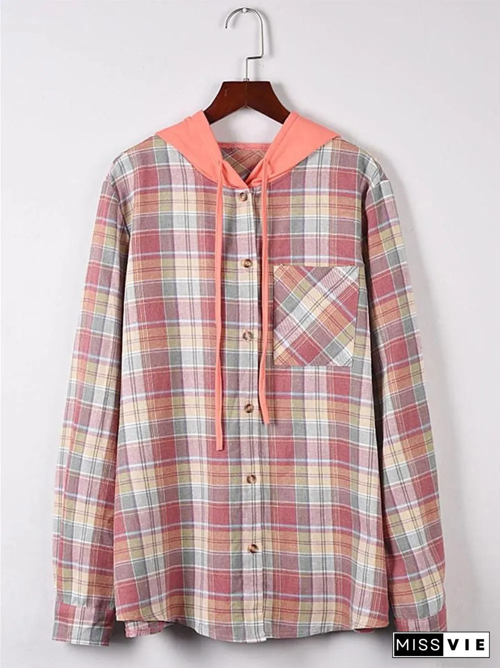Oversizd Fit Button Up Hoodies Casual Multi Colored Hooded Flannel Shirt