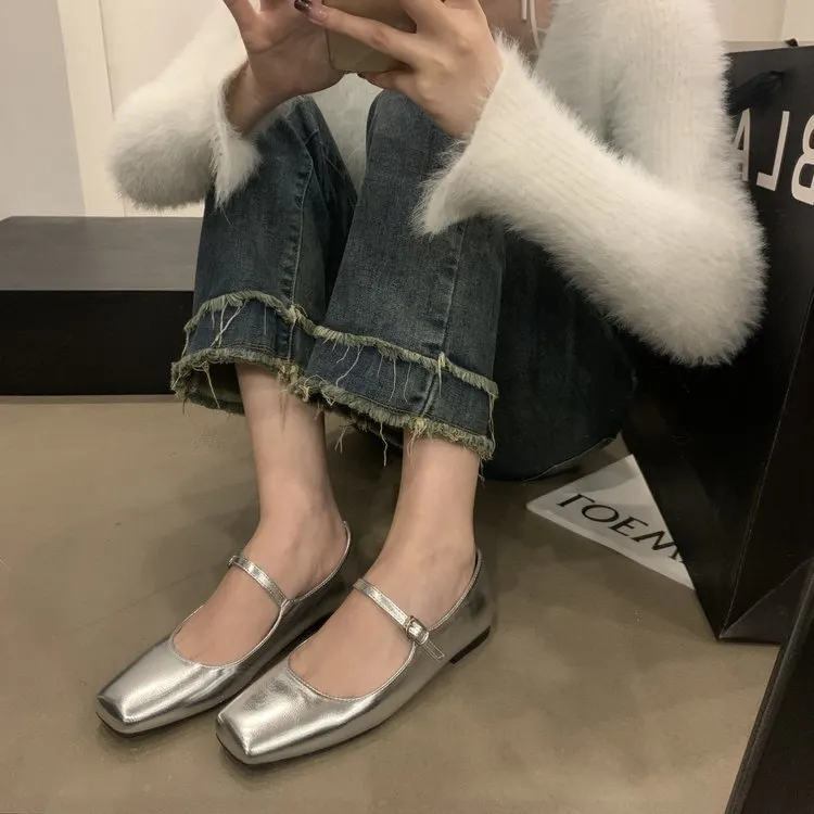 Churchf Churchf Mary Jane Shoes Women Spring 2024 New Flat Square Head Shallow A Word With Temperament Single Shoes Women