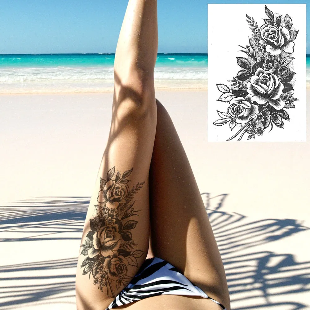 Realistic Sexy Peony Tattoos Temporary Women Adult Flower Arm Tattoos Sticker Waterproof Fake Floral Bloosom Body Leg Art Tatoos 530-1