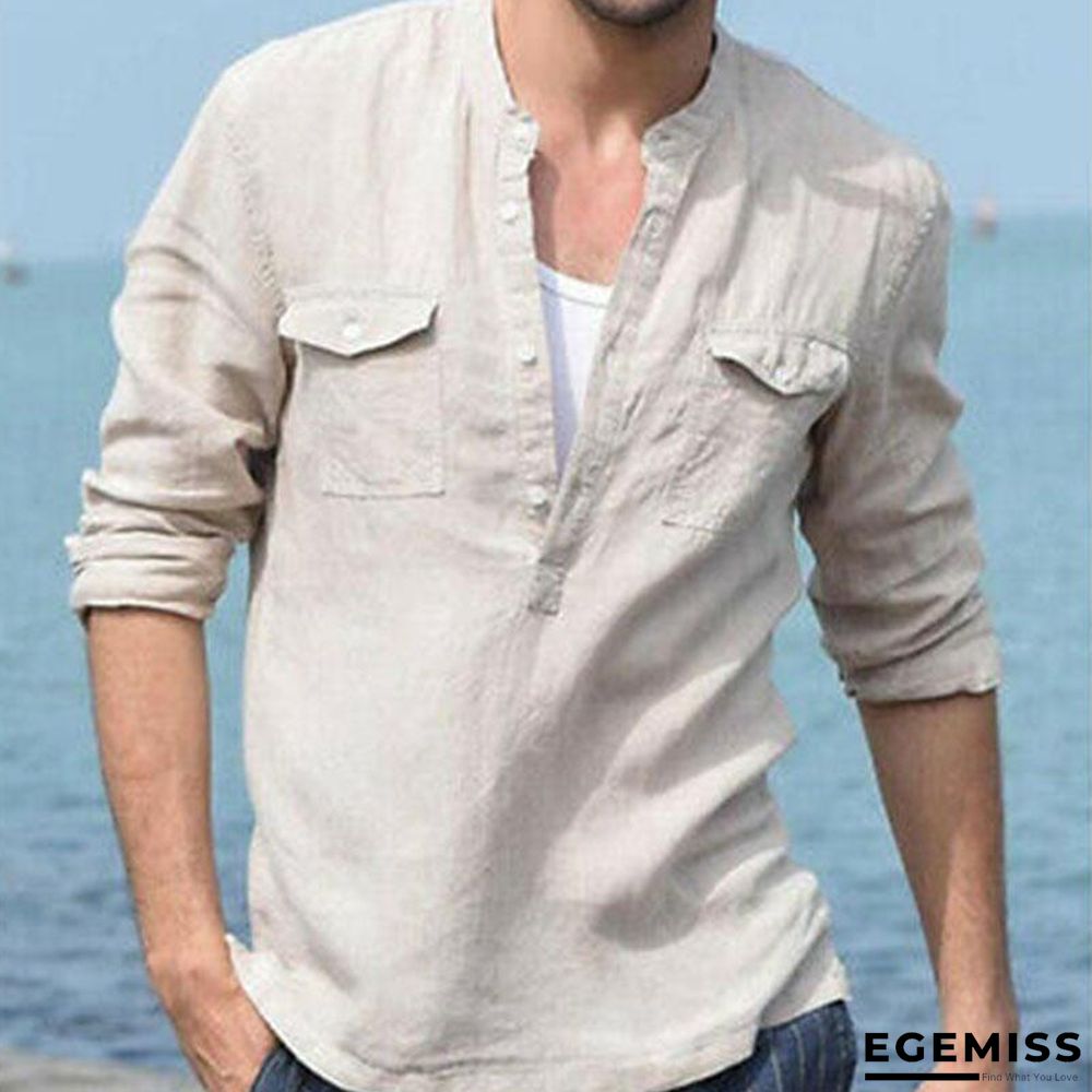 Spring/Summer Mens Long Sleeve Casual Loose Soft Shirts Linen | EGEMISS