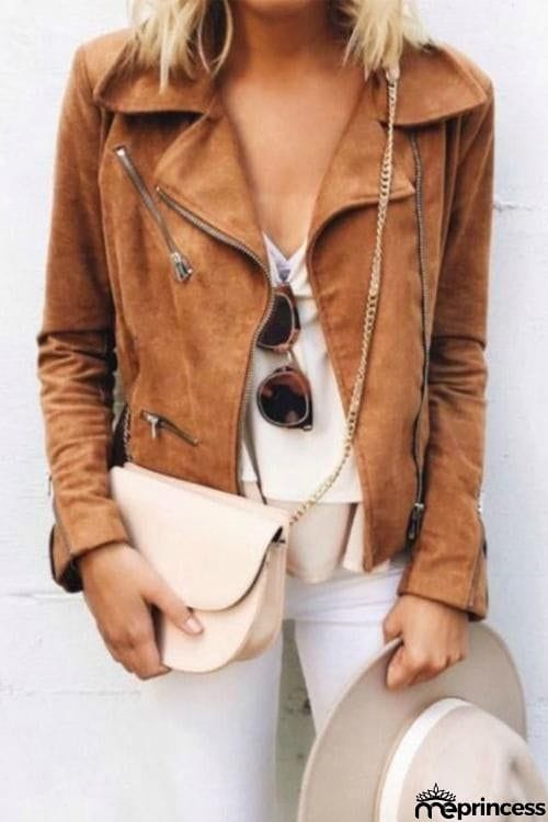 Zipper Suede Fringe Jacket