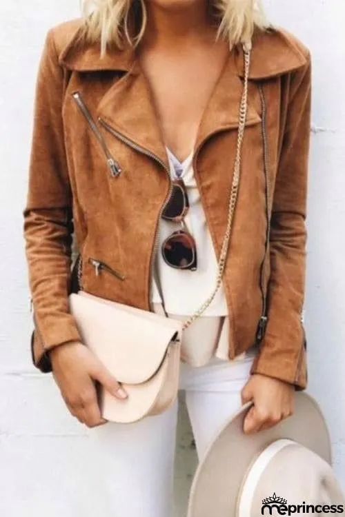 Zipper Suede Fringe Jacket