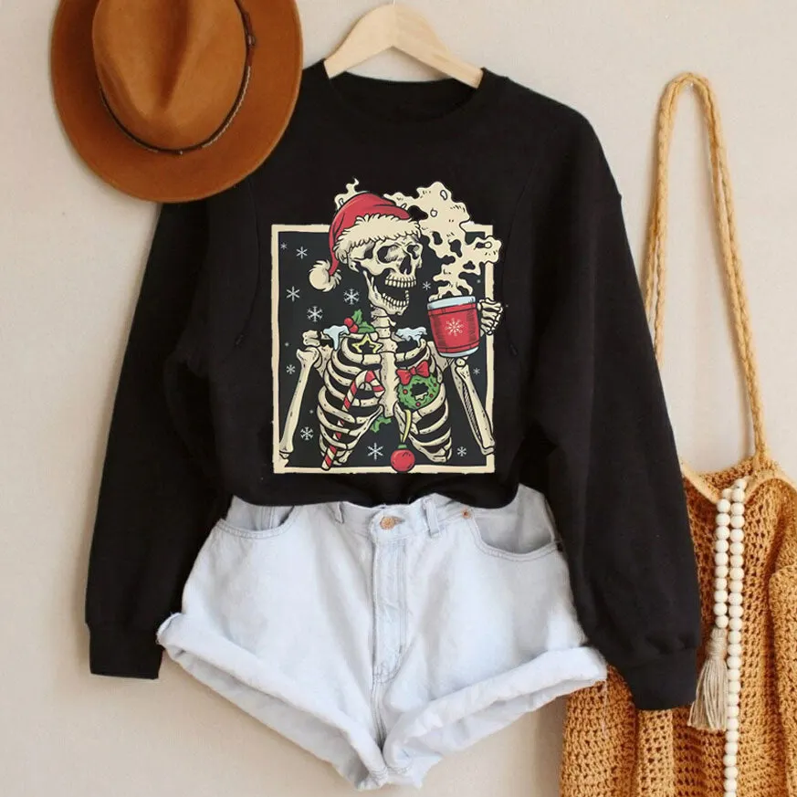 Skeleton Drinking Coffee Christmas Sweatshirt