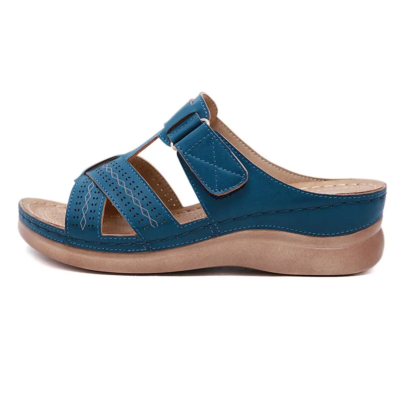 2022 Summer Women Premium Orthopedic Open Toe Sandals Vintage Anti-slip Breathable Leather Casual Female Platform Retro Shoes