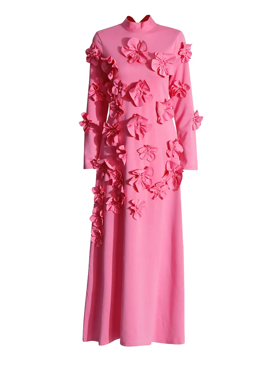 Yyvonne French Elegant Style High-End Dress 2025 Summer New T-Shirt Spliced Three-Dimensional Flower Decoration Dress