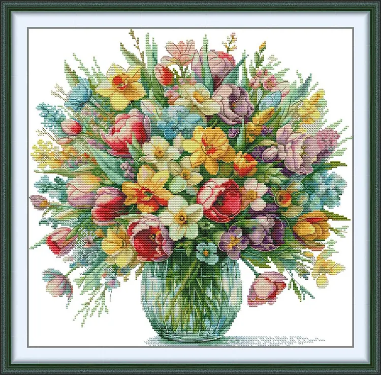 【Joy Sunday Brand】Flowers Blooming 43*42cm 14CT Stamped Cross Stitch gbfke