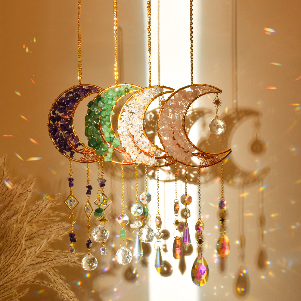 Handcrafted Lunar Dreamcatcher 10cm - Life Tree Moon & Stars Garden Hanging