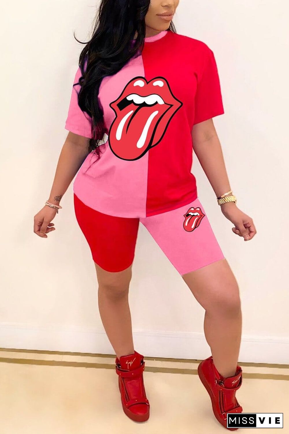Casual Printed Round Neck T-Shirt Set