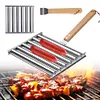 Hot Dog Roller with Wood Handle Stainless Steel Griller Grill Accessories (L)