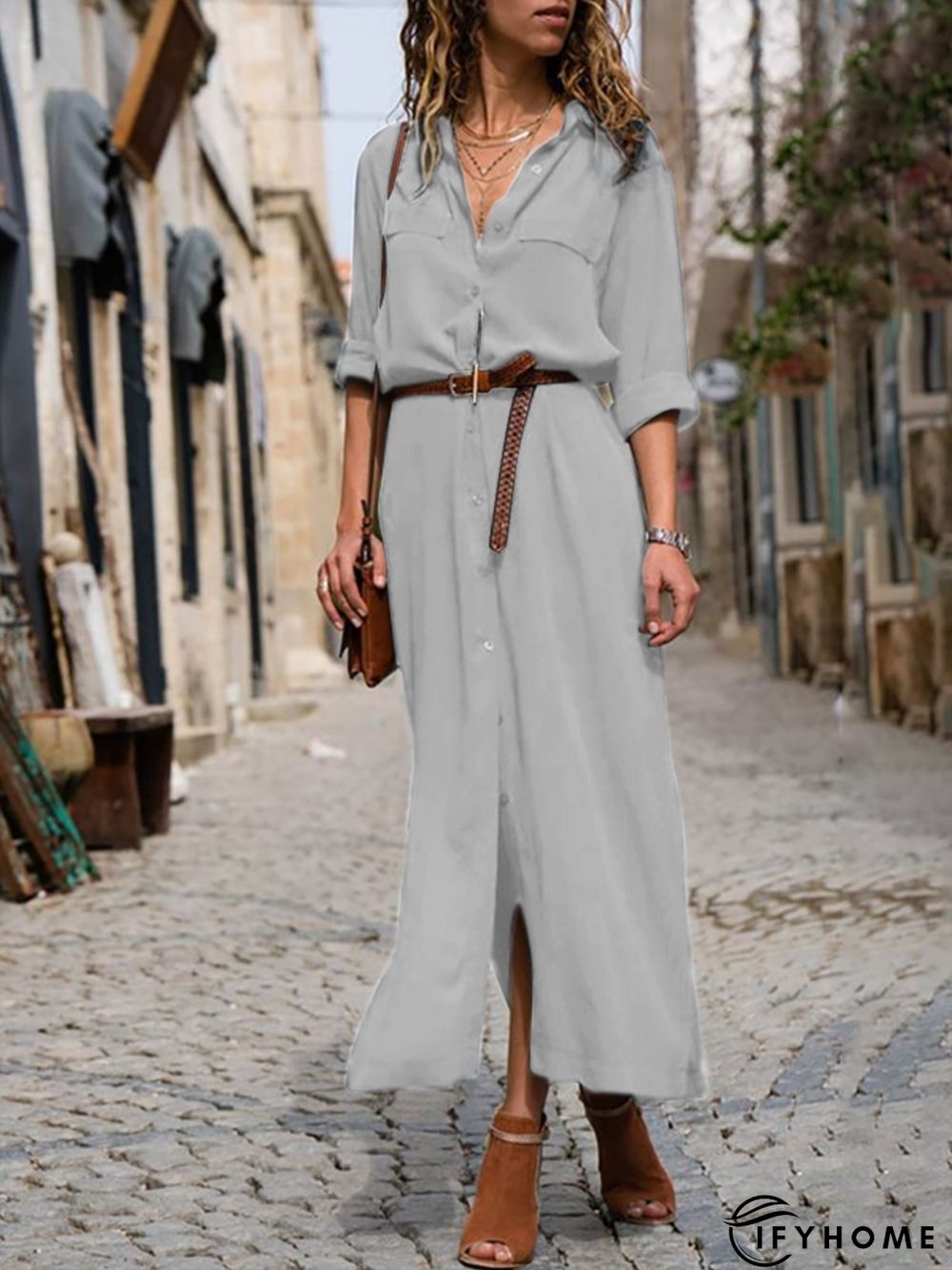 Women Summer Date  3/4 Sleeve Paneled Fall Linen Dress | IFYHOME
