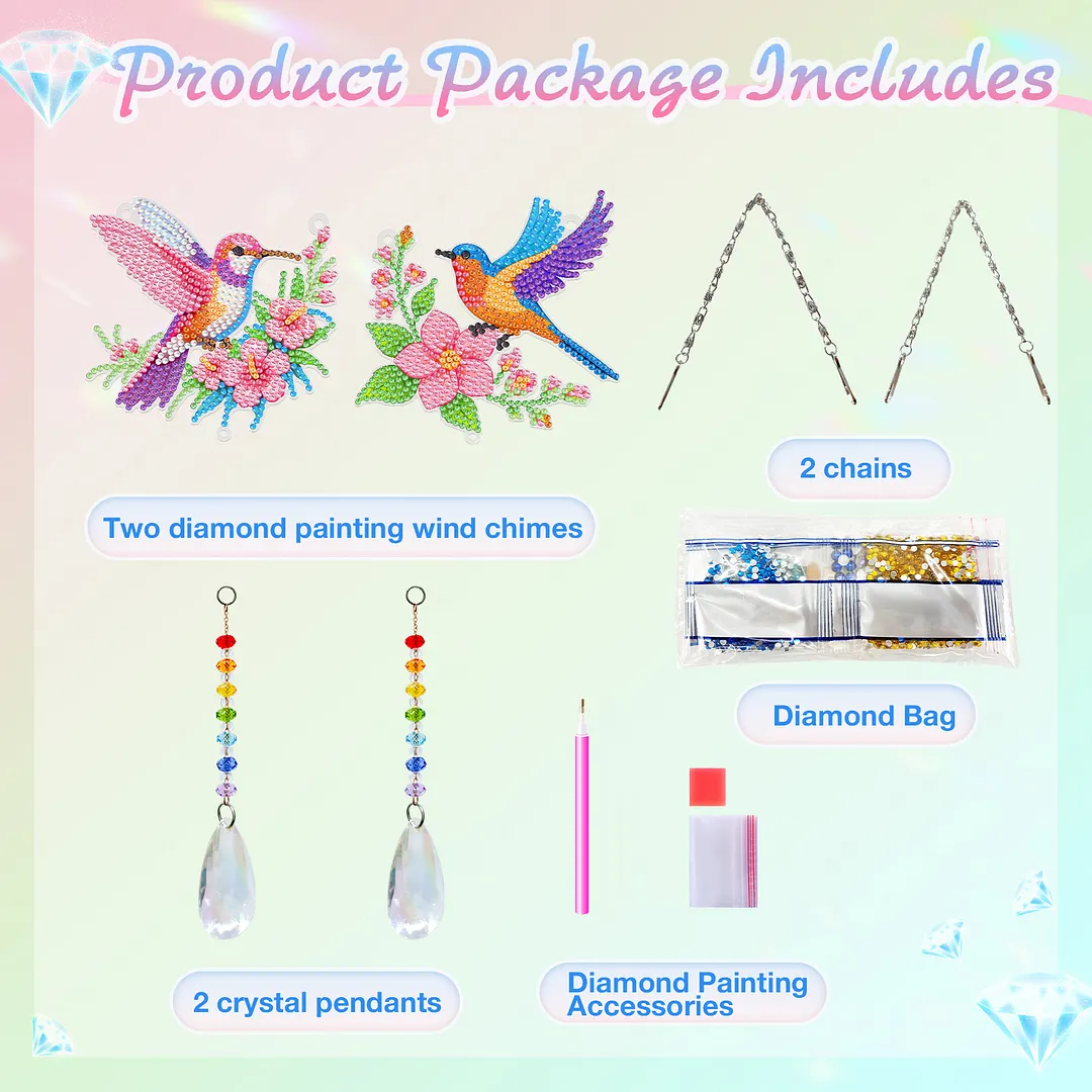 2Pcs Flowers and Hummingbirds DIY Double-Sided Diamond Painting Hanging Kits Diamond Painting Suncatcher Craft Kit for Home Garden Wall Decor Gift