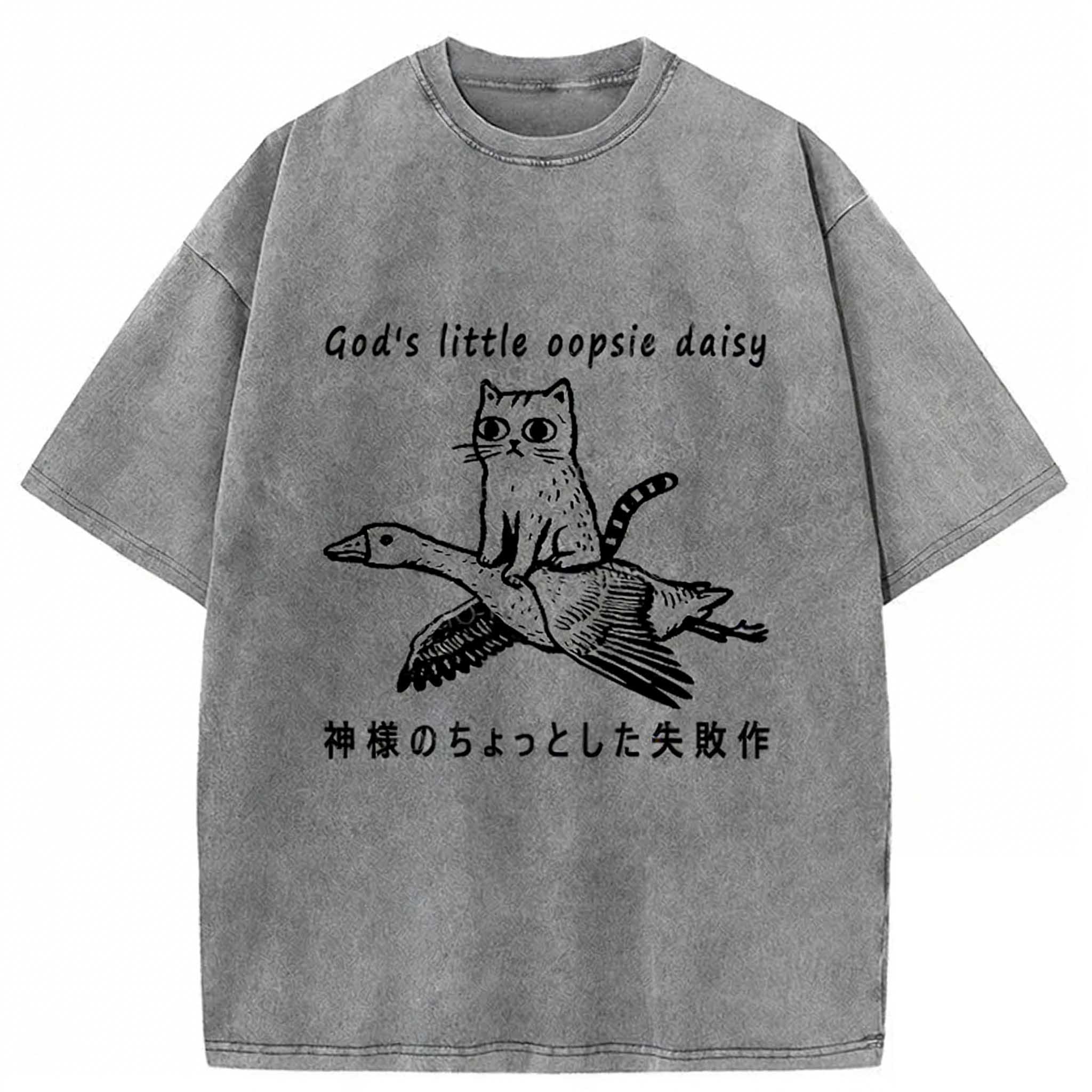 Little Oopsie Daisy Cat Washed T-shirt elevenforest
