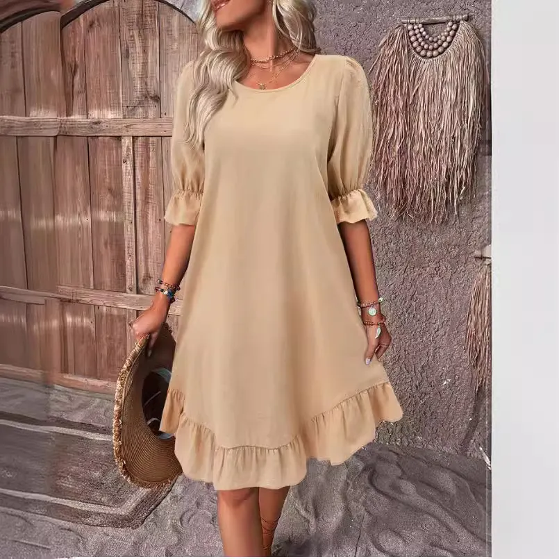 Churchf Churchf New Round Collar Casual In The Loose Dress Women's Dress