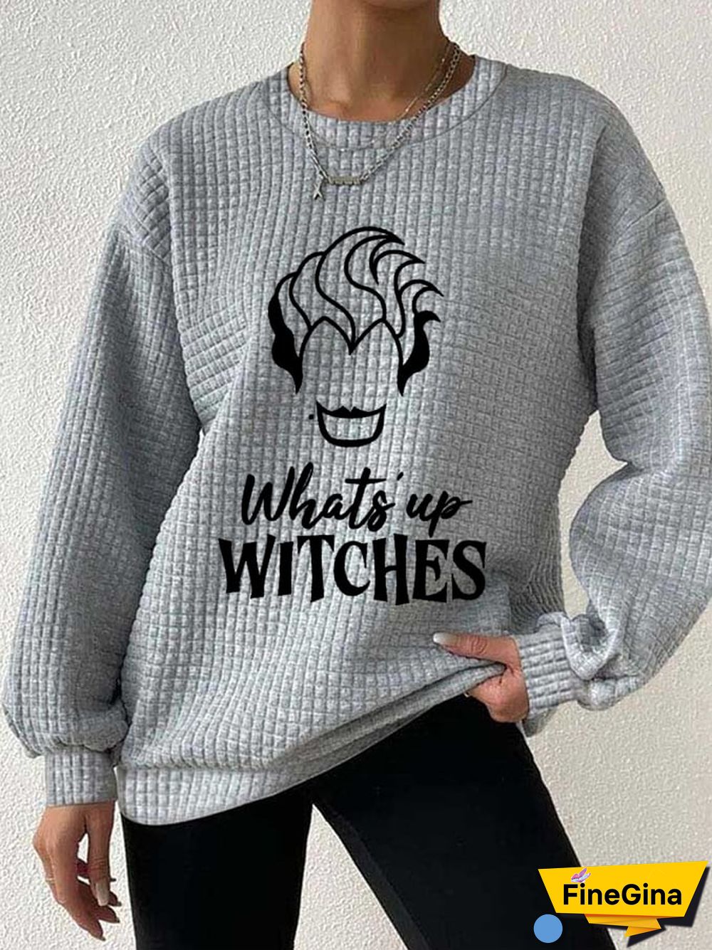 Women's Halloween What's Up Witches Print Waffle Sweatshirt