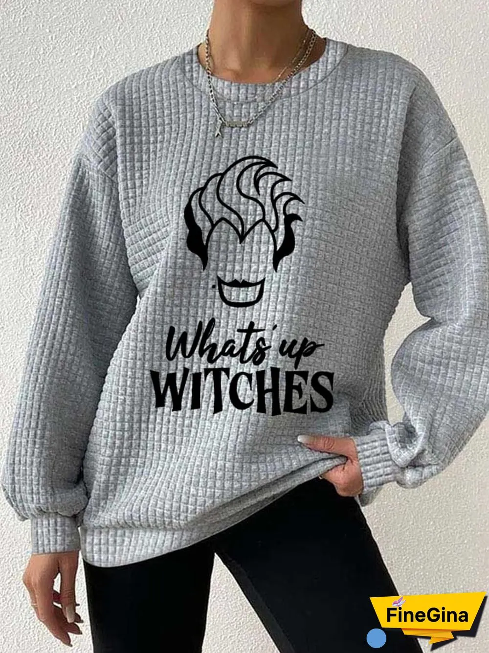 Women's Halloween What's Up Witches Print Waffle Sweatshirt