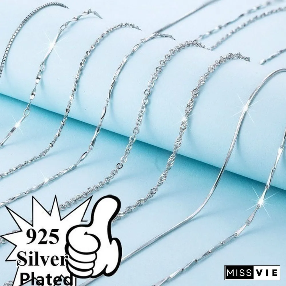5/10/20pcs Mix 10 Styles Random 18 Genuine 925 Silver Link Necklace Set Chains+Lobster Clasps 925 PlatingTag
