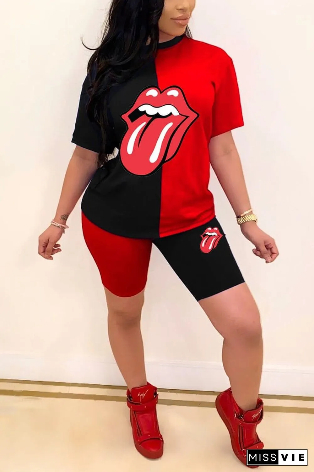 Casual Printed Round Neck T-Shirt Set