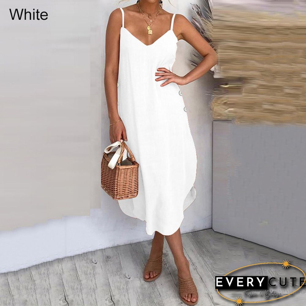 Women Summer Long Dress Spaghetti Strap V Neck Irregular Hem Holiday Casual Party Dress Sundress Plus Size S-5XL