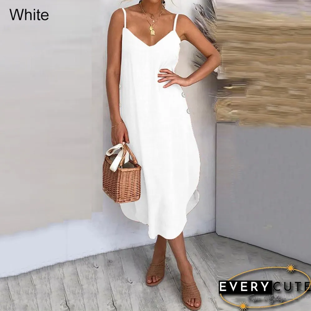 Women Summer Long Dress Spaghetti Strap V Neck Irregular Hem Holiday Casual Party Dress Sundress Plus Size S-5XL