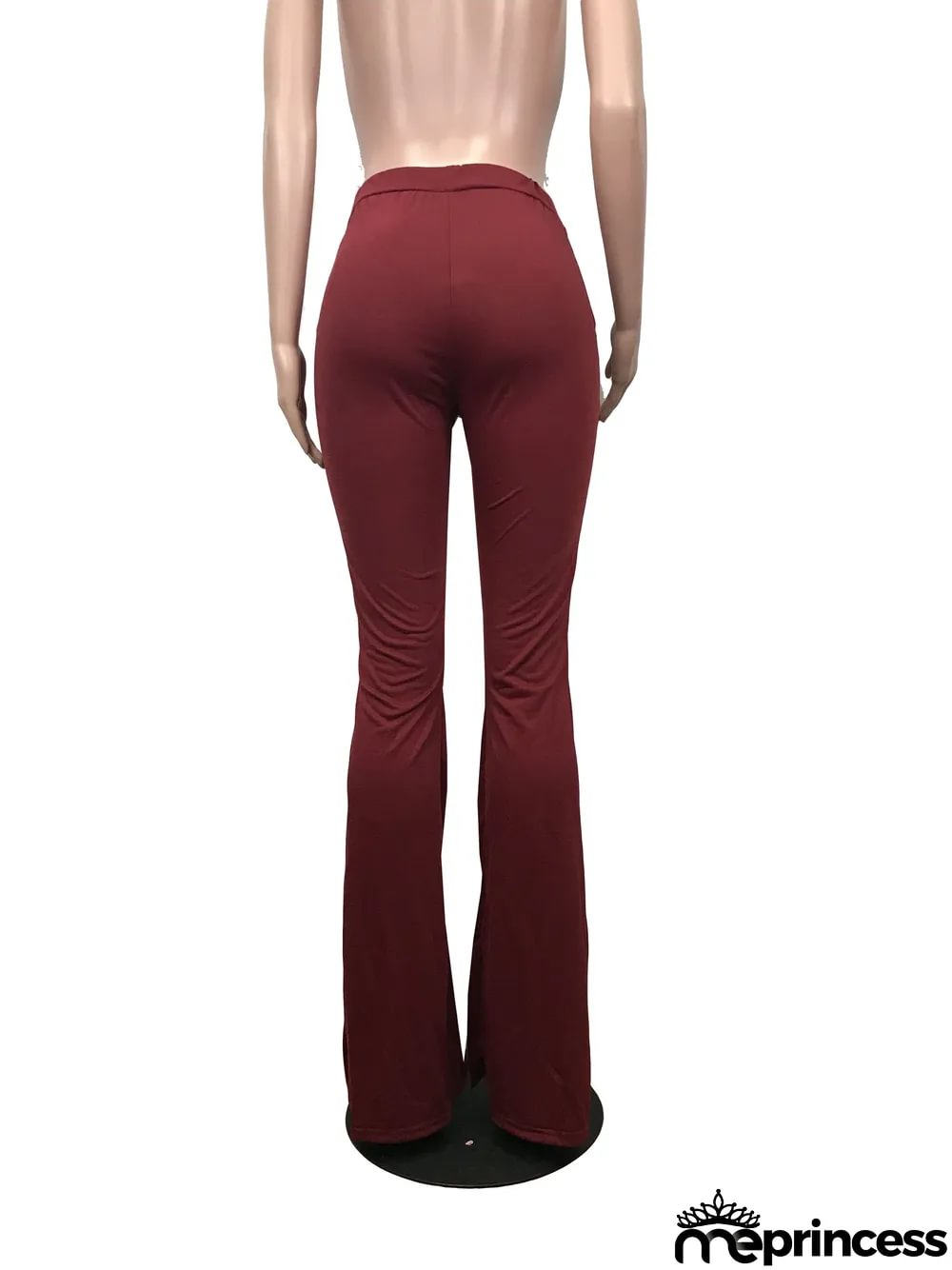 Solid Color High Waist Ripped Flare Pants