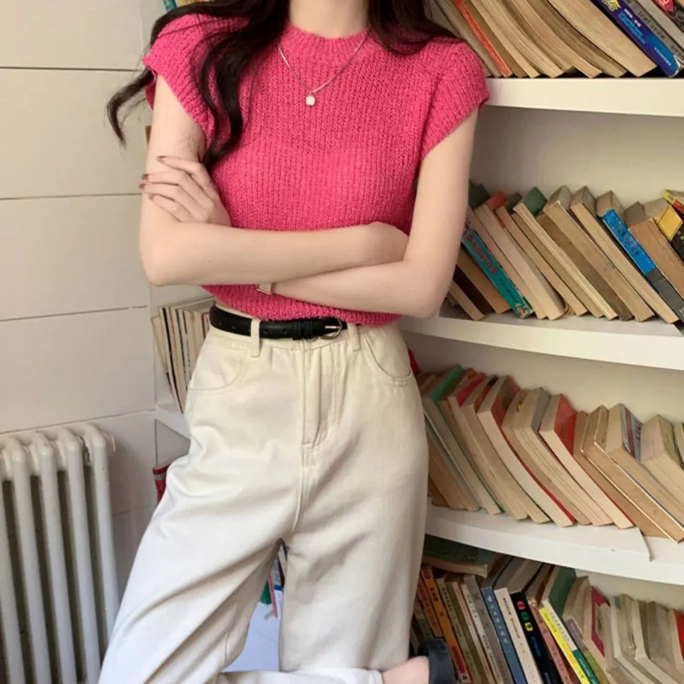 Uveng Uveng New Design Sense Niche Short-Sleeved Short-Sleeved Repair Body Wear Temperament Simple Round-Neck Short-Sleeved Knitwear