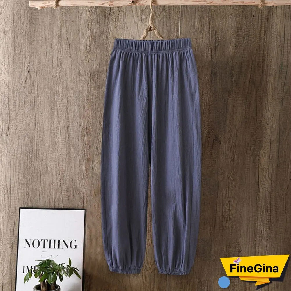 Casual Style Cotton Linen Pants Women Spring Summer New Elastic Waist Solid Basic Retro Loose Women's Harem Pants Trousers