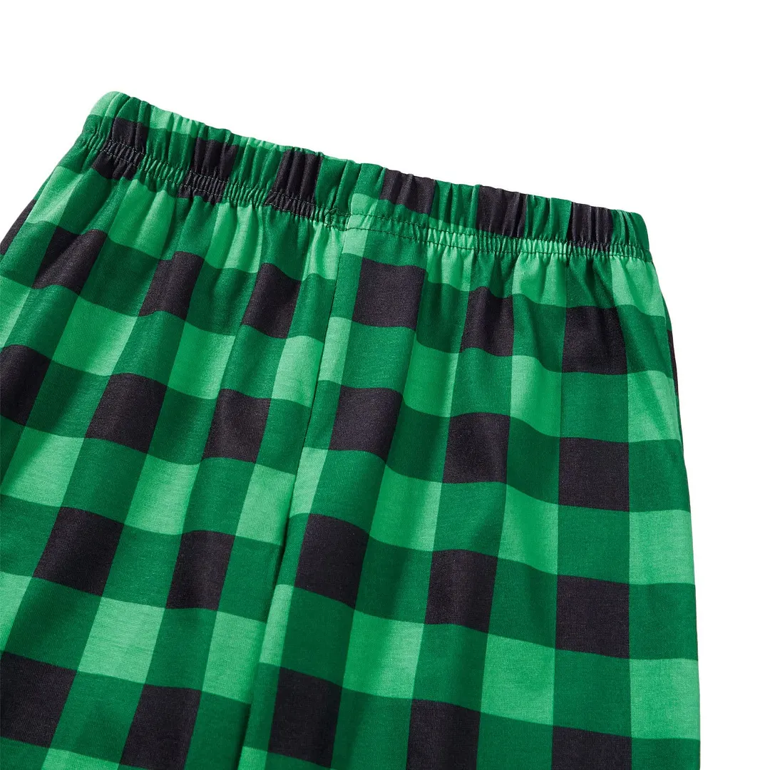 Christmas We are Family 2024 Letter Print Green & Black Plaid Family Matching Pajamas With Dog
