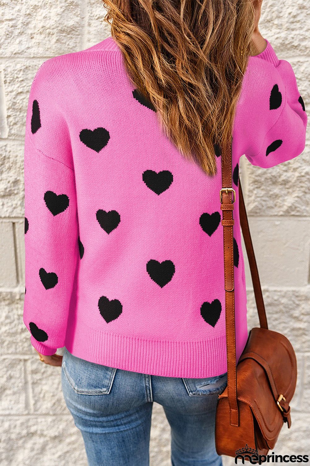 Heart Pattern Ribbed Trim Knit Sweater