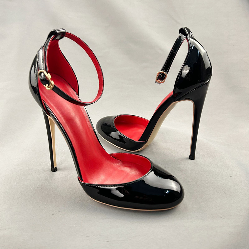 Black Patent Leather Women Ankle Strap D'orsay Pumps 12cm High Heels Cute Mary Jane Red Inside Stilettos Party Shoes Customize