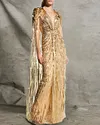 Elegant Sequined Embroidered Cape Gown