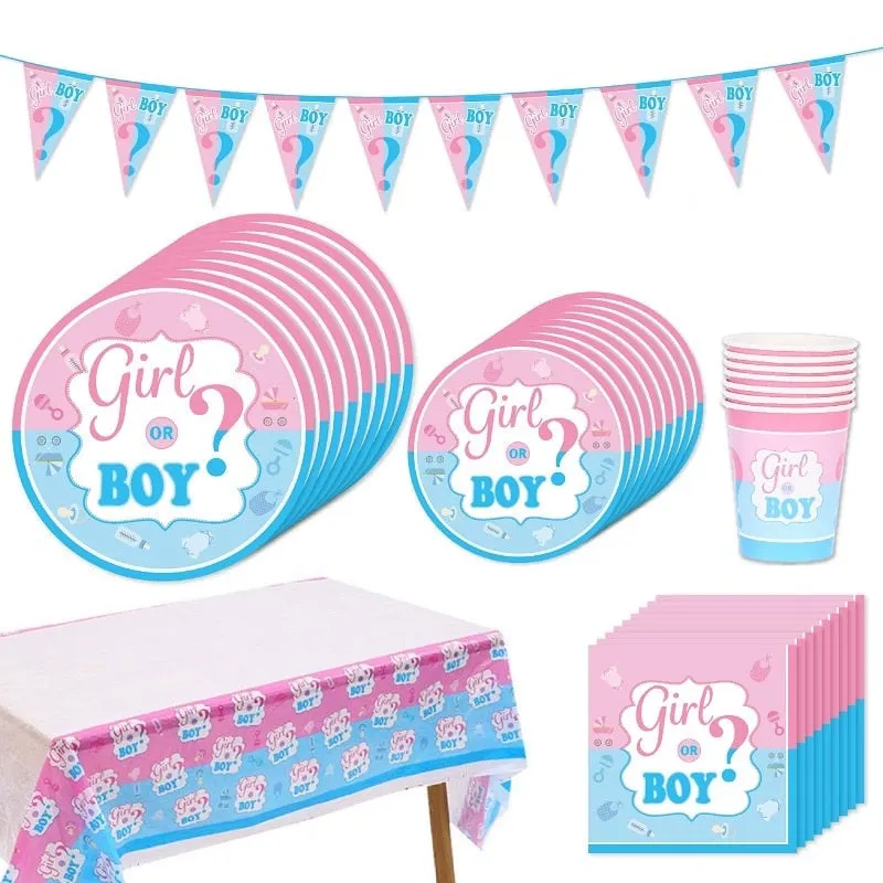 Gender Reveal Party Decoration Boy or Girl Balloon Banner Disposable Tableware Boy Girl Baby Shower Decorations Balloons