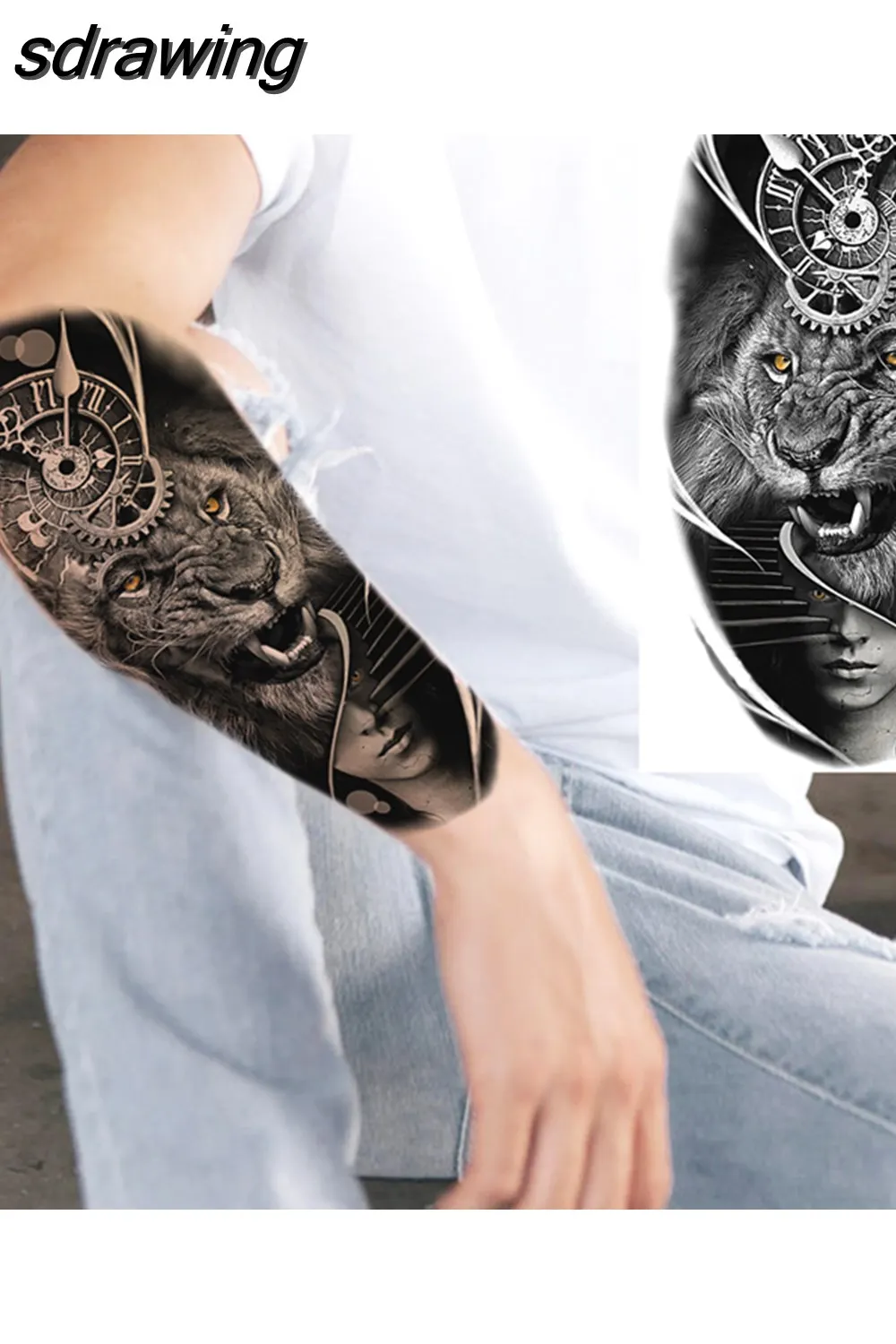 sdrawing Realistic Black Devil Temporary Tattoos For Men Adult Tiger Pirate Skeleton Vampire Fake Tattoo Forearm Scary Tatoo Joker