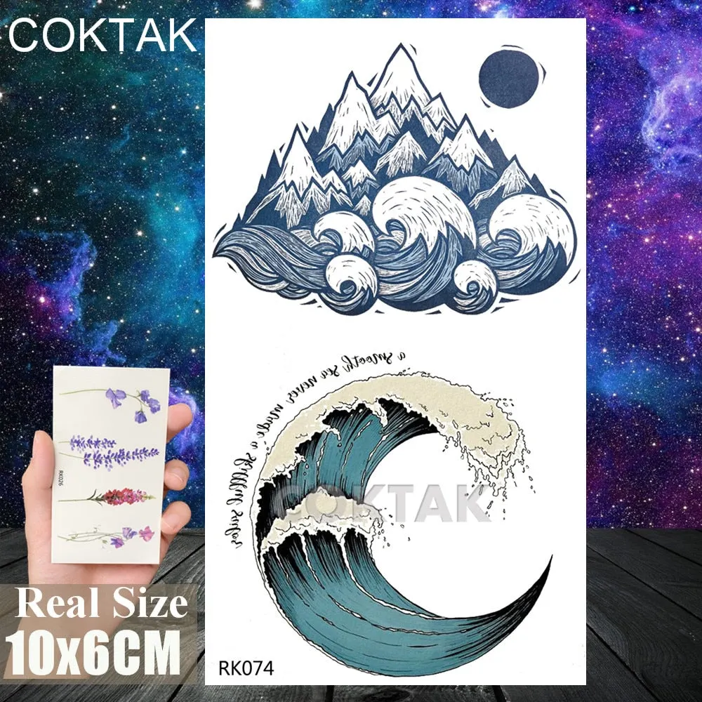 Geometry Pine Tree Temporary Tattoos Sticker Black Mountain Moon Water Transfer Tattoo For Men Body Art Washable Beauty Tatoos