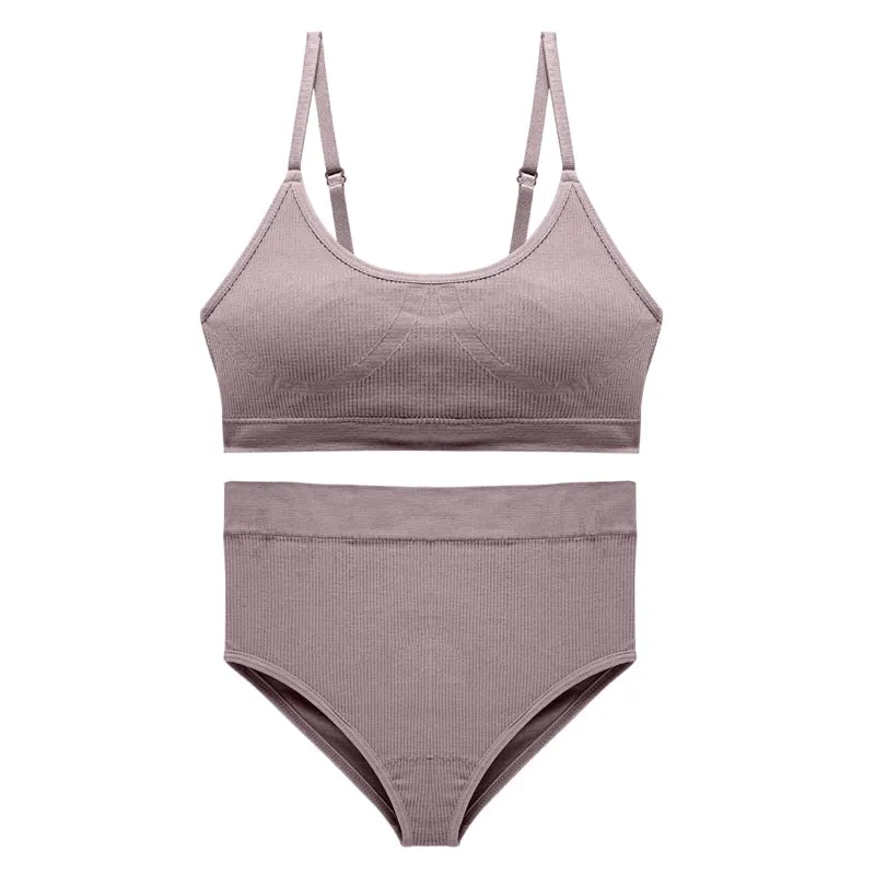 CINOON Seamless Tanks Tops Bras Set Female Underwear Wireless Bra Crop Top Women High Waist Underpants Soft Bralette Lingerie